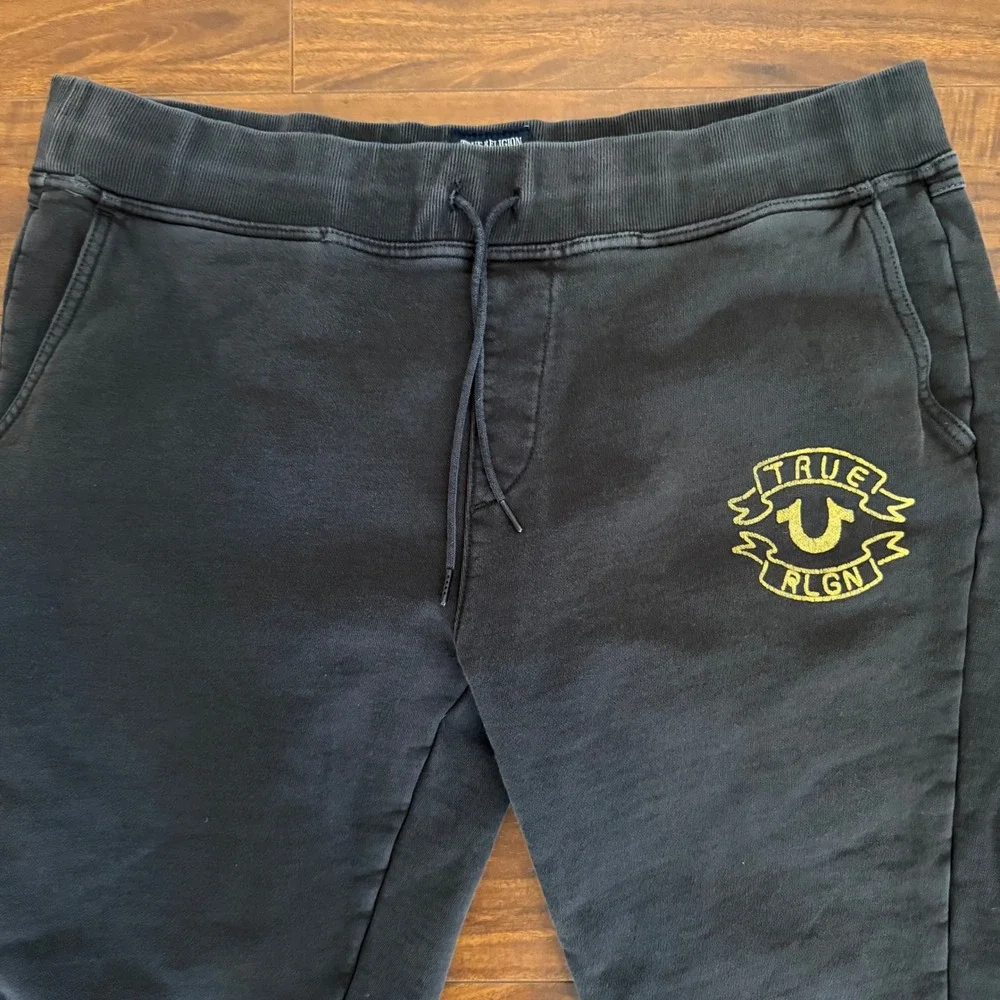 True Religion Black‎ Logo Collegiate Joggers Mens Size XL Heavyweight Sweatpants